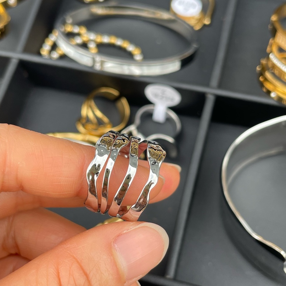 Silver-Tone Stainless Steel Adjustable Wave Ring | Minimalist and Artistic